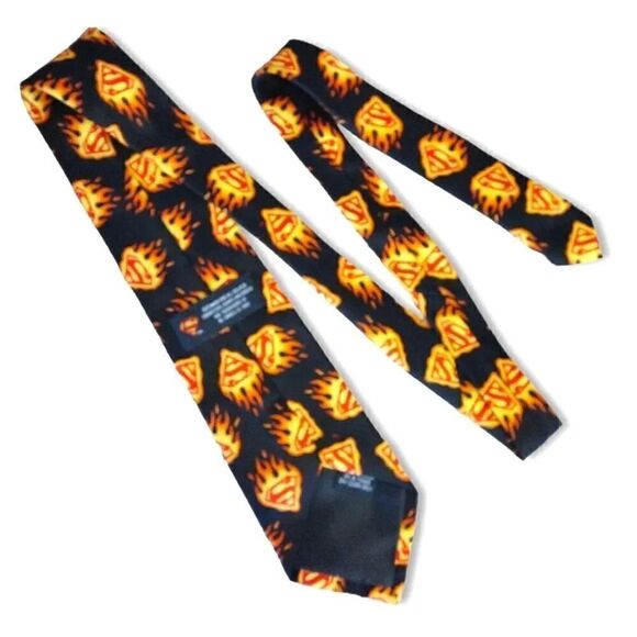 2 VTG DC Comics Superman Logos Black Blue Satin Neck Ties Bundle - Picture 12 of 16